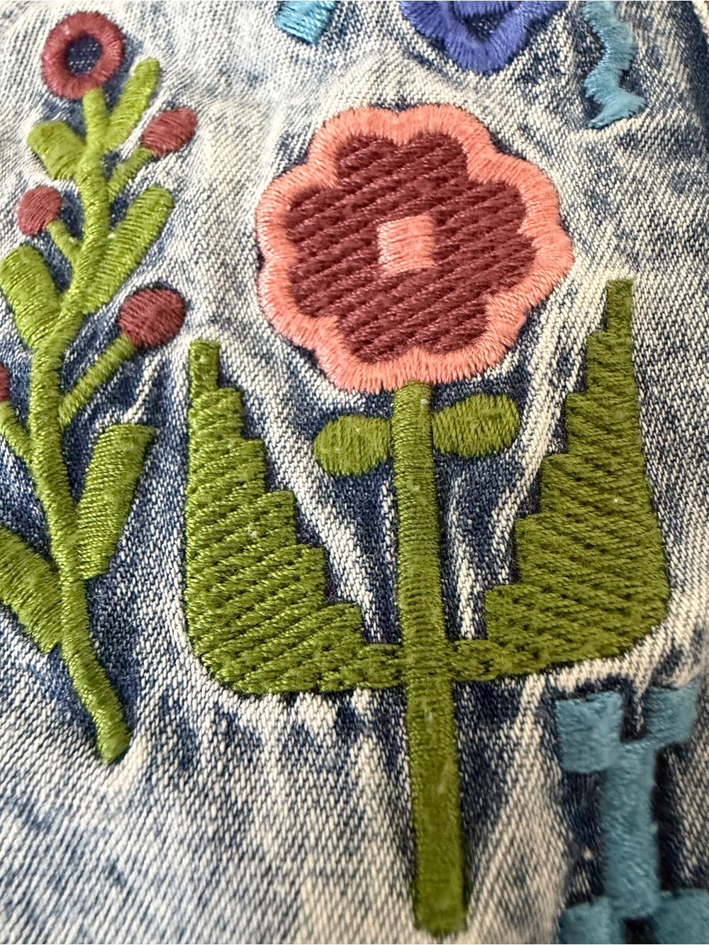 Ryan Michael Indigo Floral Embroidered Acid-Wash Grey Denim Snap Button Shirt - Picture 14 of 16